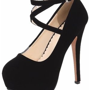 Ankle Strap Platform Stiletto Velvet Black Heels